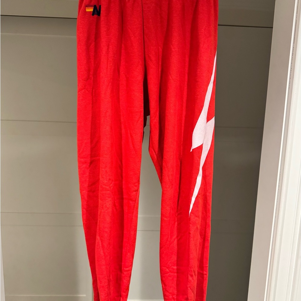 Aviator Nation Red Sweatpants with White Zig Zag